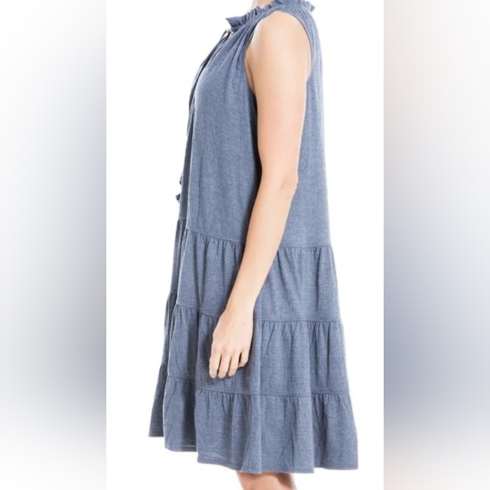 Max Studio Textured Denim Blue Above Knee Dress Or Tiered Tunic XL. NWOT - Picture 8 of 13